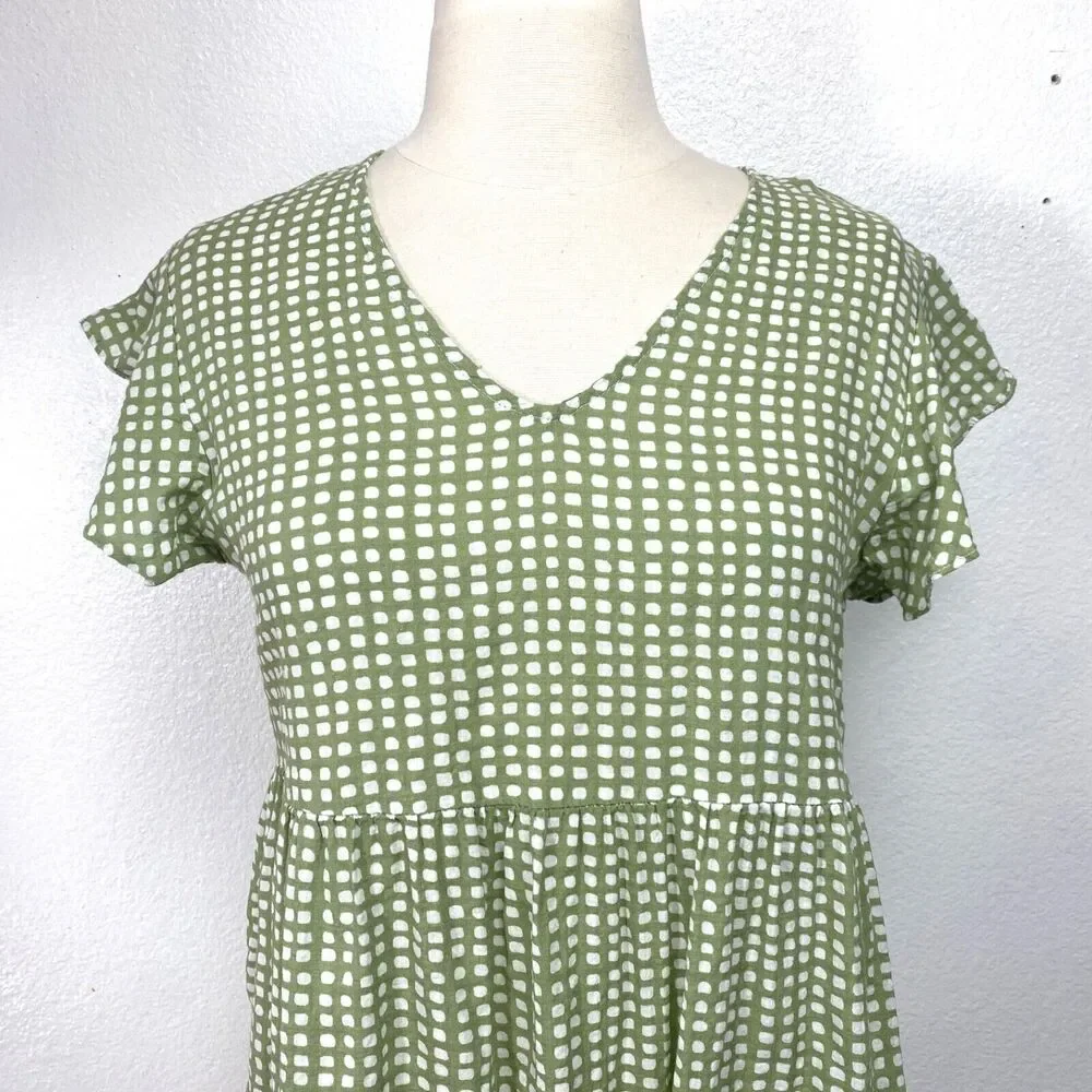 Indigo Soul Woman Green Gingham Dress Small Cotten Rayon Baby Doll Layers Summer